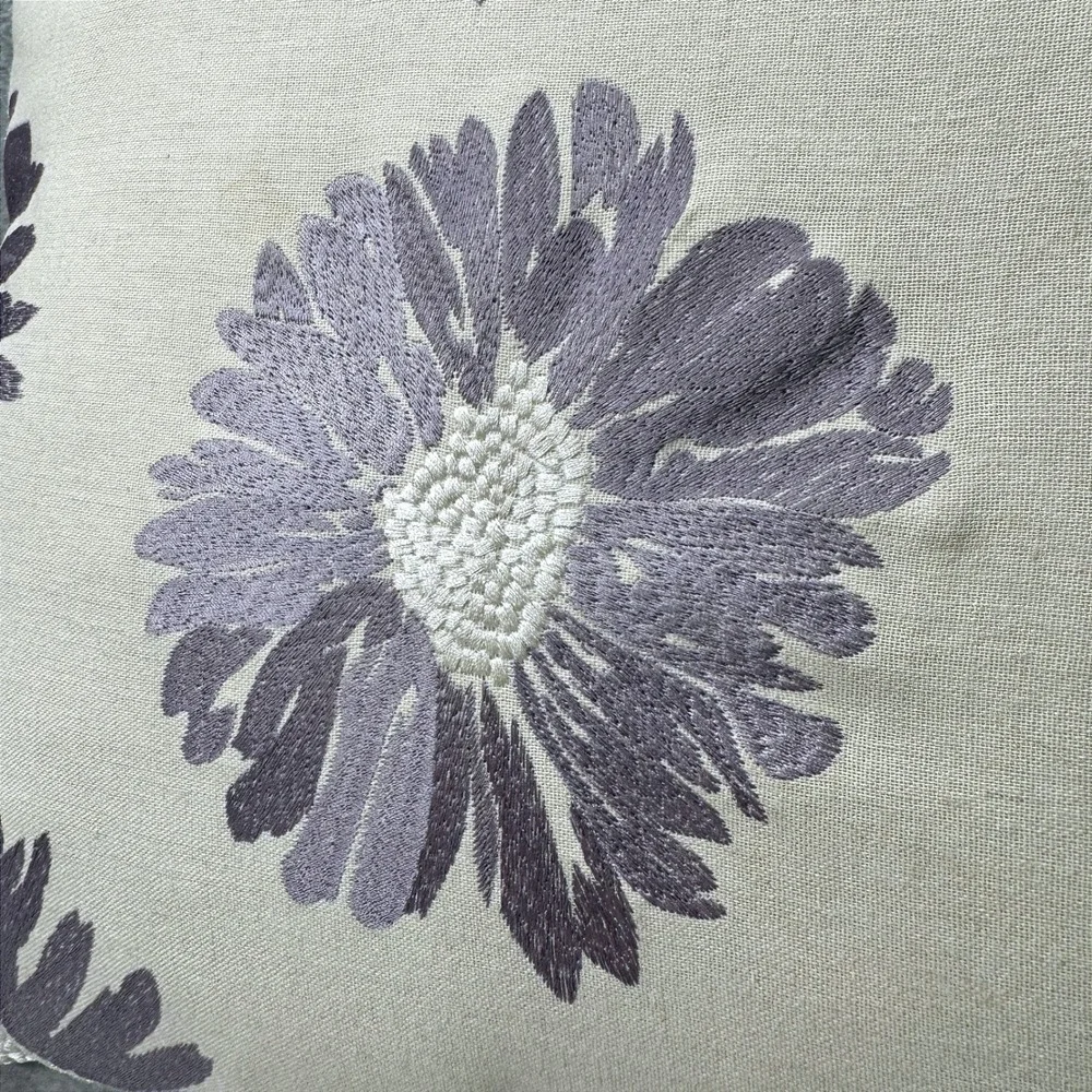 Pier 1 Embroidered Lavender Floral Throw Pillow Boho Cream Decorative Cushion